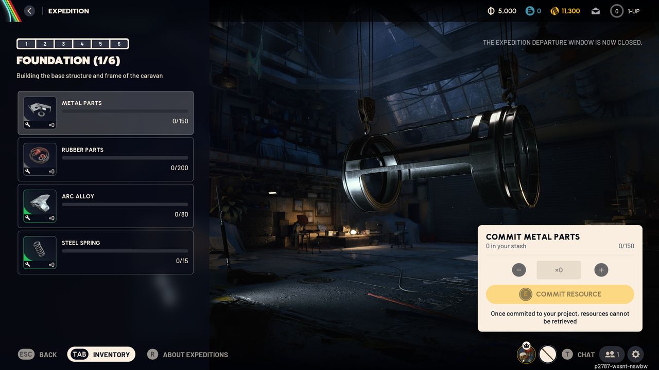 Arc Raiders loot guide: The Expeditions screen showing the various materials you need to donate to build the caravan foundations.