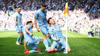 Josh Eccles of Coventry City celebrates scoring his teams first goal during the Sky Bet Championship