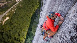 top roping: lead climbing a trad route