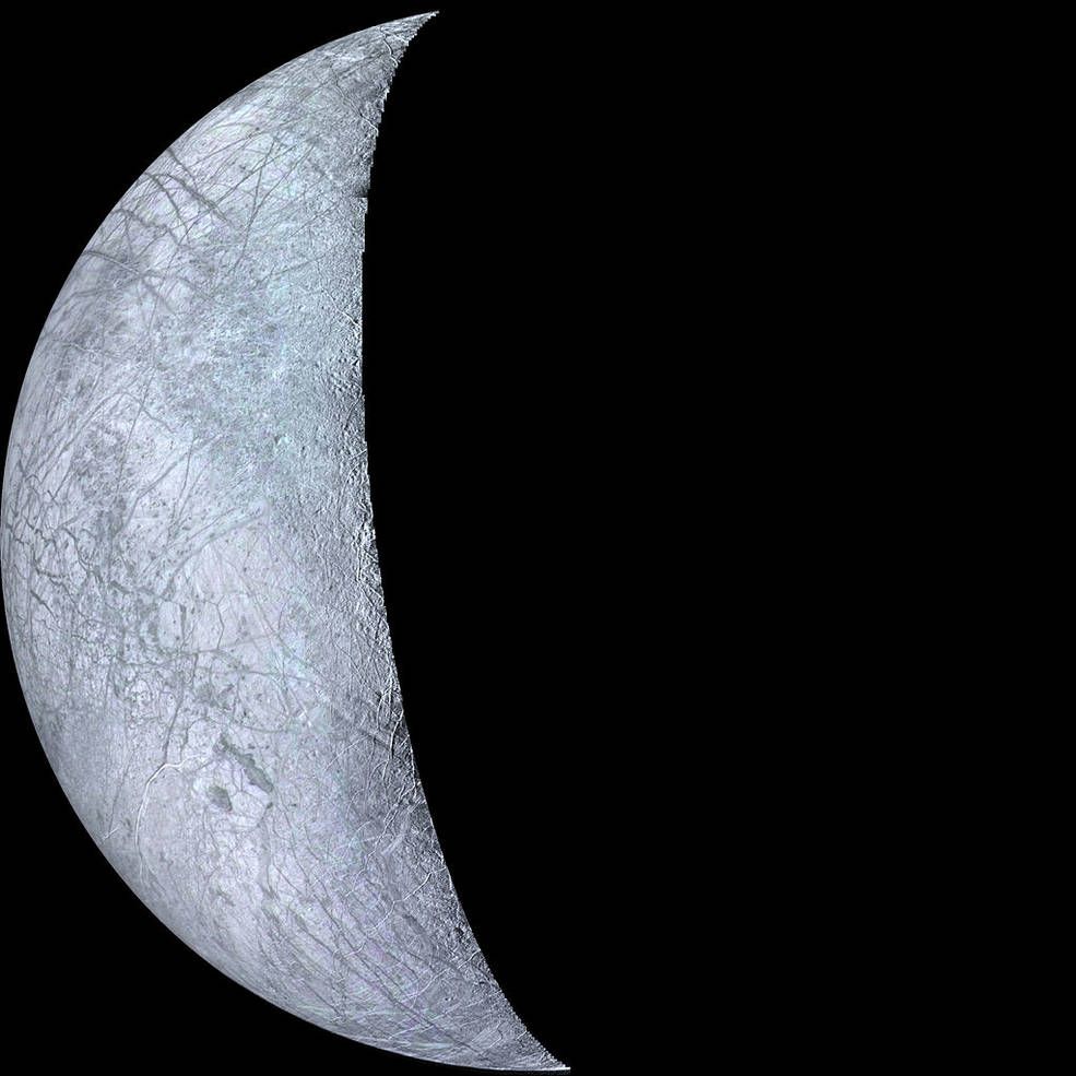 Voyager 2 snapped this image of Jupiter&#039;s moon Europa during the spacecraft&#039;s 1979 flyby.