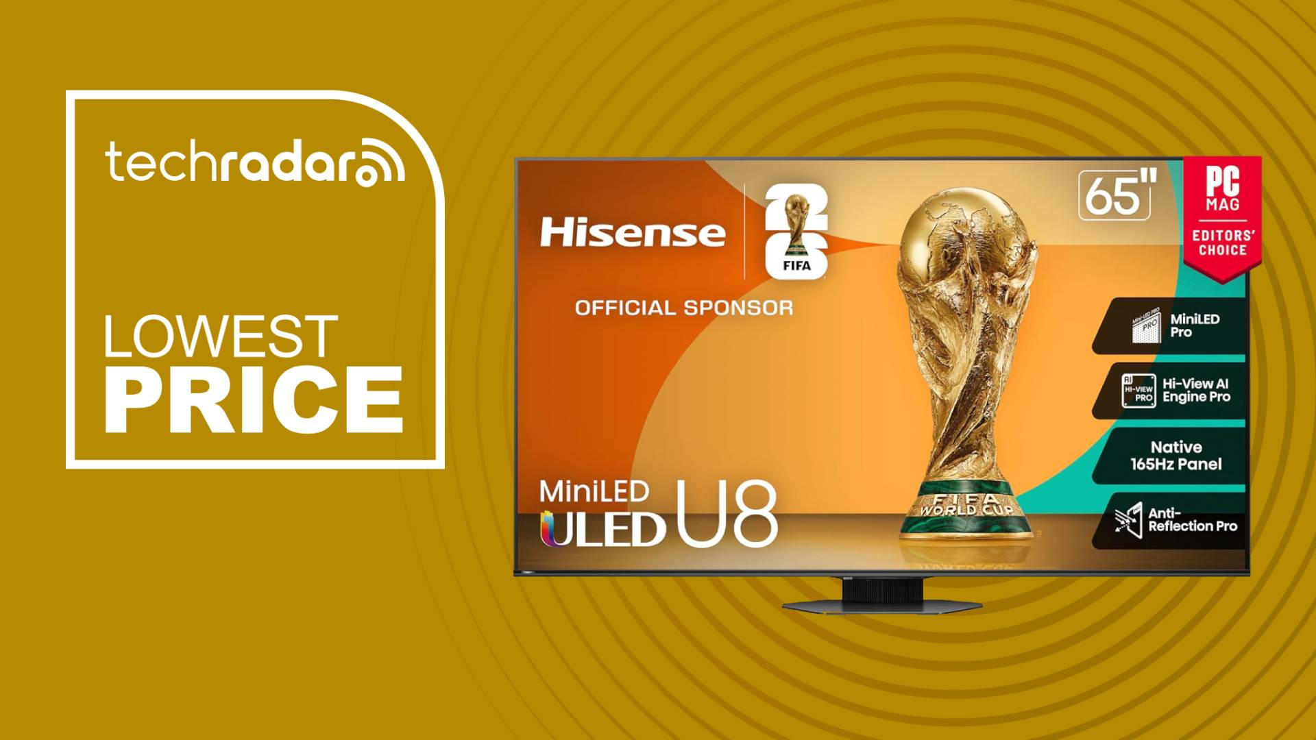 Hisense U8QG on yellow background