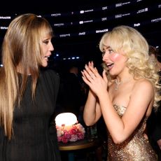 Miley Cyrus and Sabrina Carpenter at the 2025 Grammys