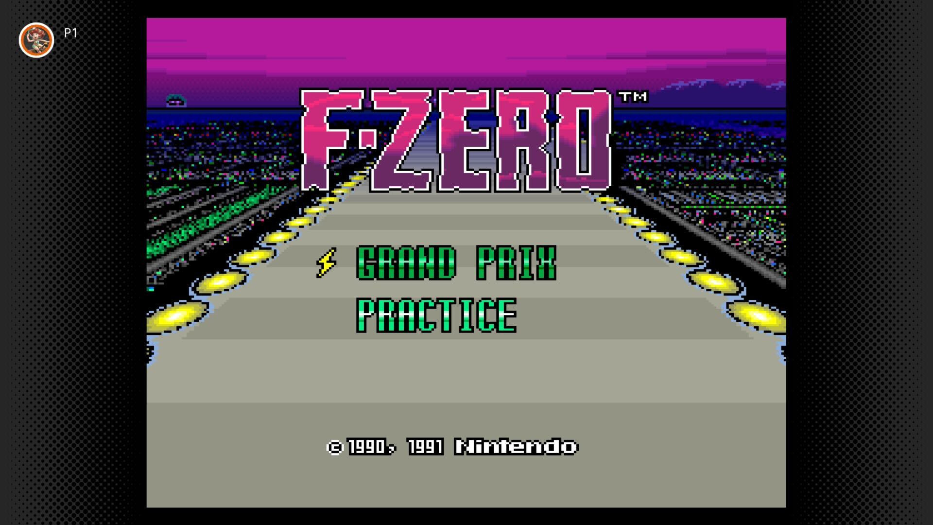 Nintendo Switch Online F-Zero title screen on SNES