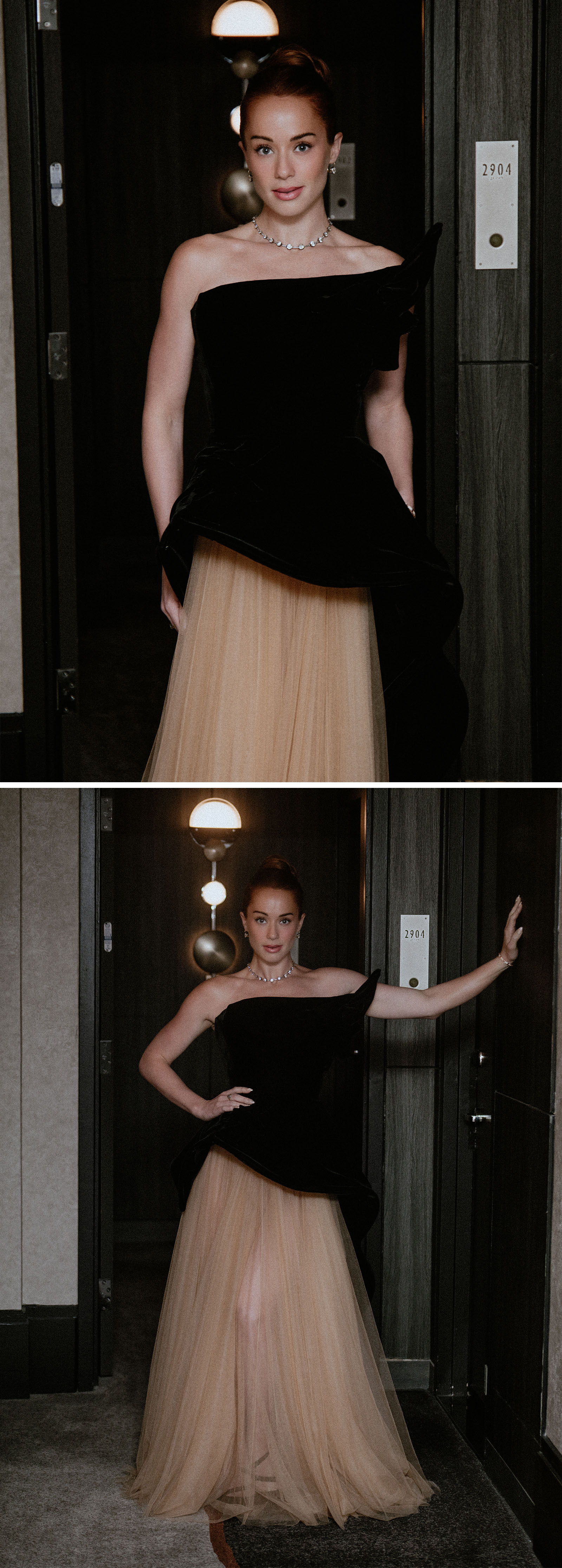 Final portraits of Whitney Leavitt in her 2026 Tony Awards look.