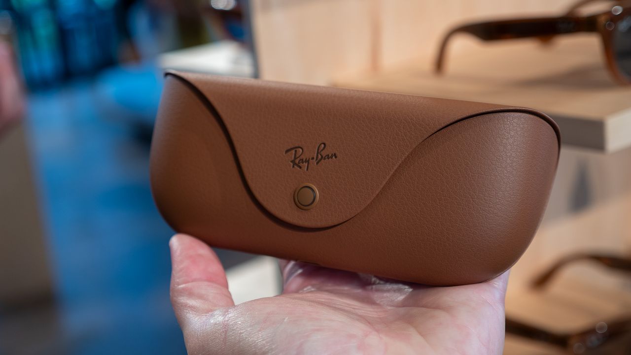 The new tan leather charging case for Ray-Ban Meta smart glasses