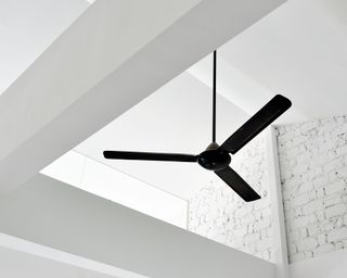 black ceiling fan in white space