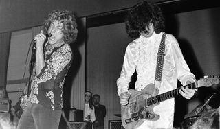 Robert Plant (left) and Jimmy Page perform with the band then known as the New Yardbirds at Gladsaxe Teen Club in Gladsaxe, Denmark on September 7, 1968