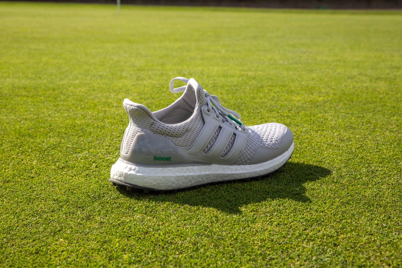 A view from the rear of the Adidas Ultraboost golf shoe