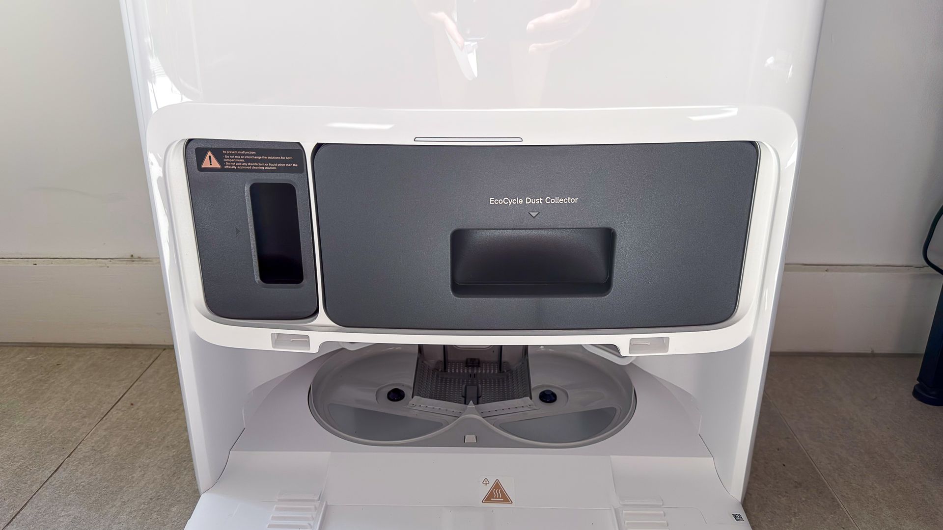 Dust tank and soap dispenser inside the Mova V70 Ultra Complete dock