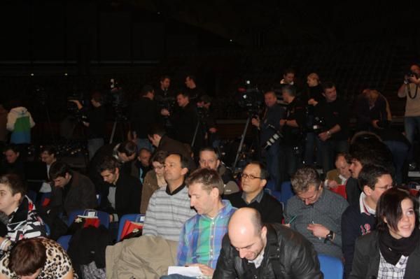 The press gather for the start of the presentation