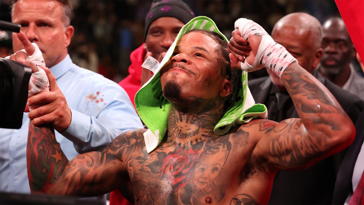 Gervonta Davis celebrates victory over Ryan Garcia during their Las Vegas bout in April 2023 ahead of Davis vs Martin live stream