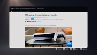 Screenshot of PS5 UI, demonstrating the steps to access PS5 web browser