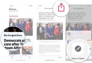 Open article, tap Share, tap Open in Safari