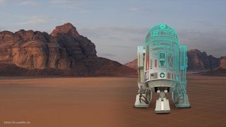Autodesk Star Wars droid challenge; a robot stands on a desert planet