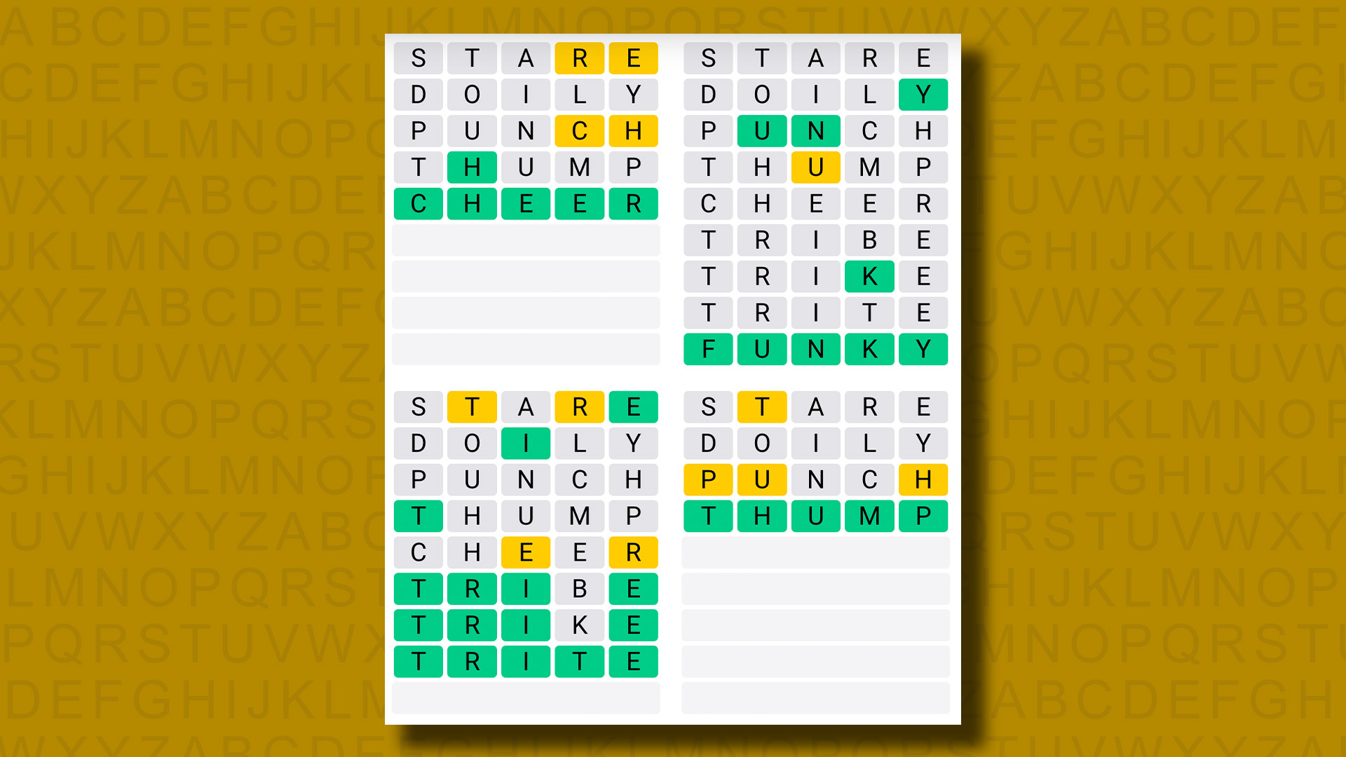 Quordle answers for game 931 on yellow background