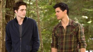 Robert Pattinson and Taylor Lautner as Edward and Jacob in Twilight saga