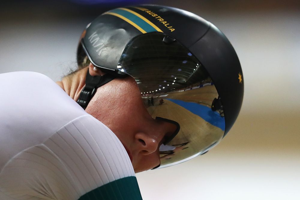 Kaarle McCulloch of Australia gets ready to compete in the Women's Sprint Qualifying on day two of the UCI Track Cycling World Championships
