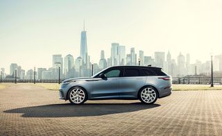 Range Rover Velar photographed with a New York skyline behind it.
