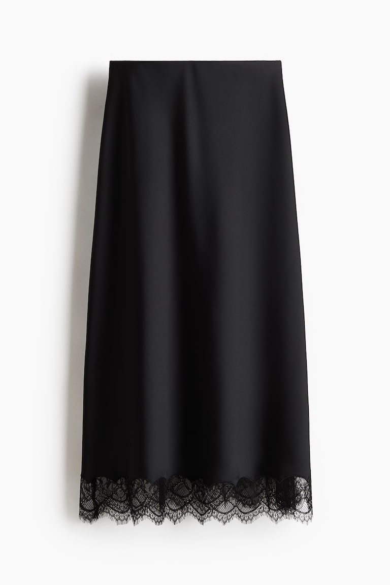 Lace-Trimmed Satin Skirt