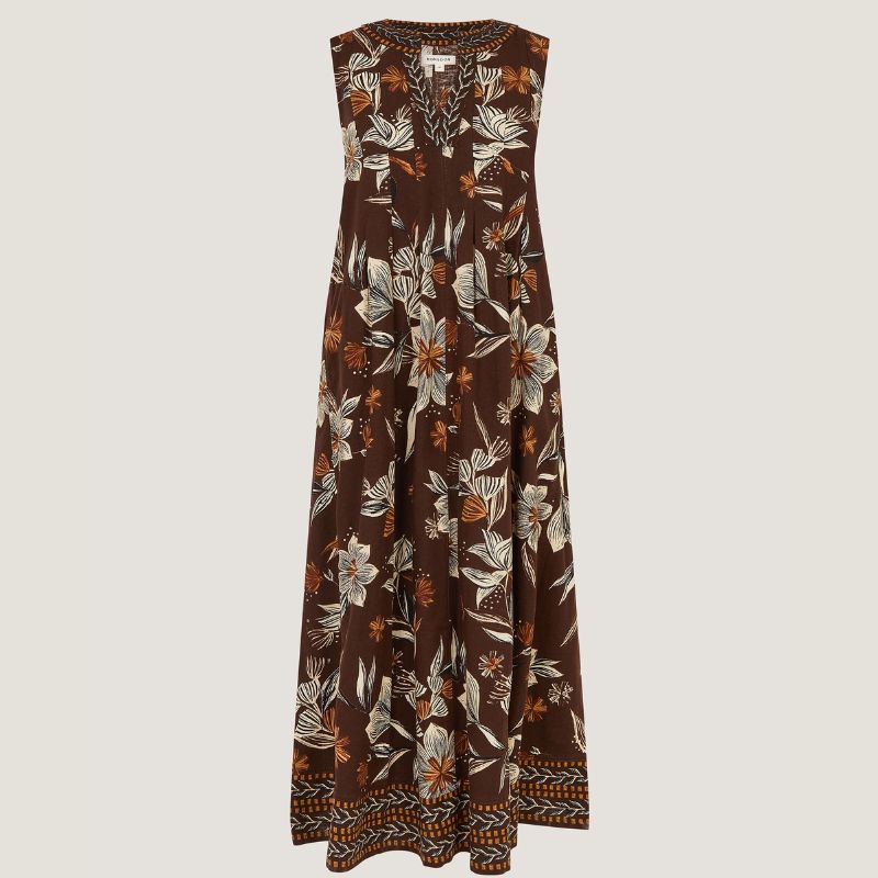 Monsoon, brown floral maxi dress