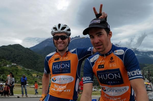 All you can do is laugh as Nathan Earle and Joe Cooper (Huon-Genesys) clown around at Kundasang