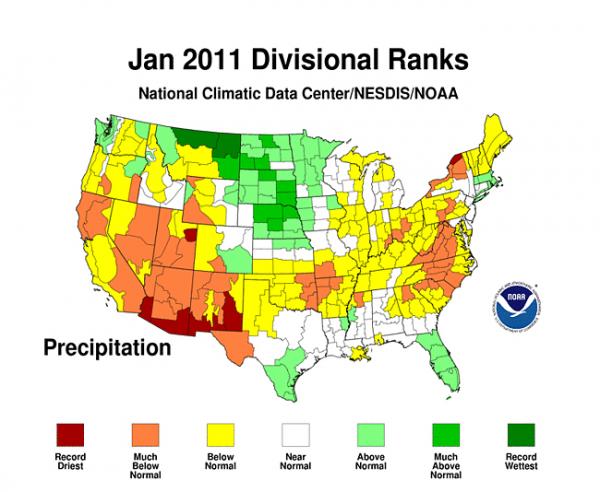 January temperatures across the U.S.