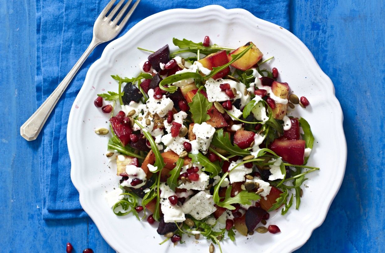 Roasted vegetable and feta salad