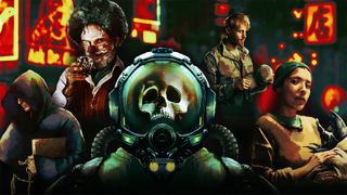 Some strange looking submarine occupants including a skeleton in a diving suit