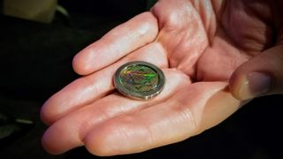 Part of the time capsule on SpaceIL's Beresheet mooon lander, this small coin contains the text of the entire Hebrew Bible laser-etched onto its surface.