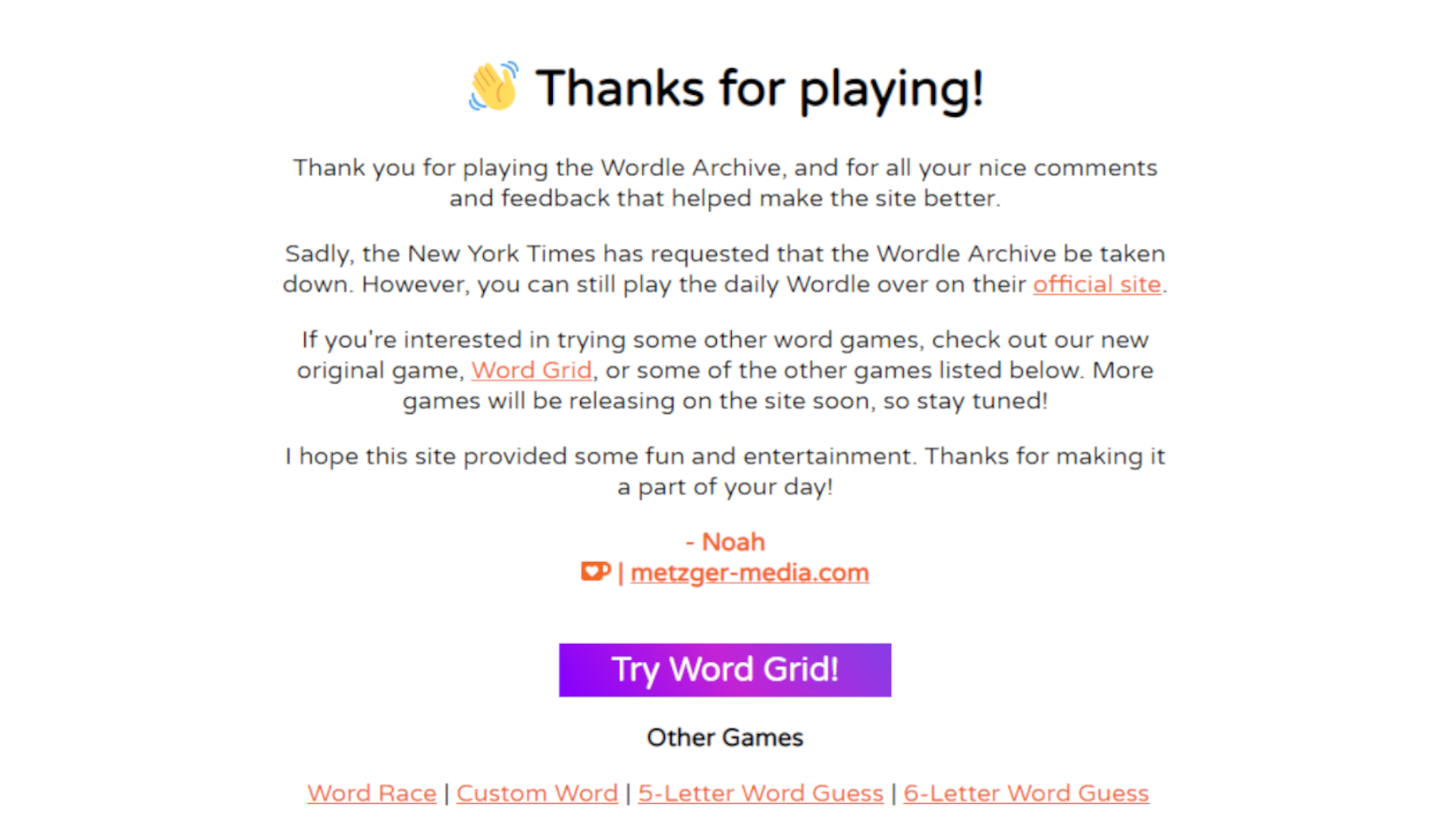 Wordle Archive shut down by NYT