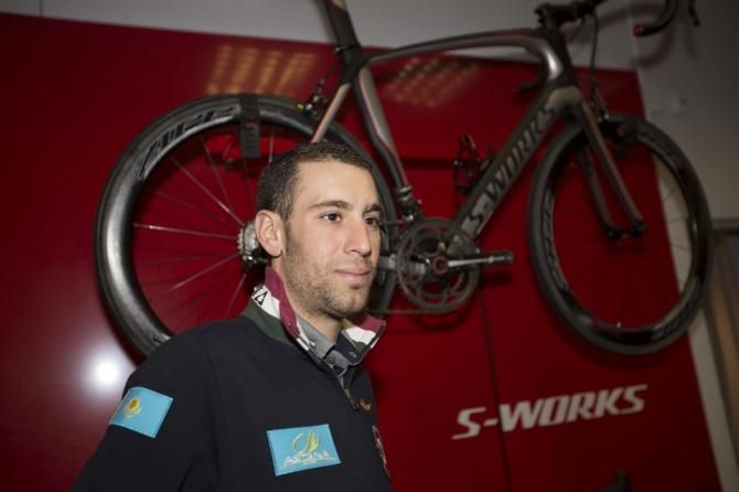 Vincenzo Nibali poses in front of a Specialized S-Works bike
