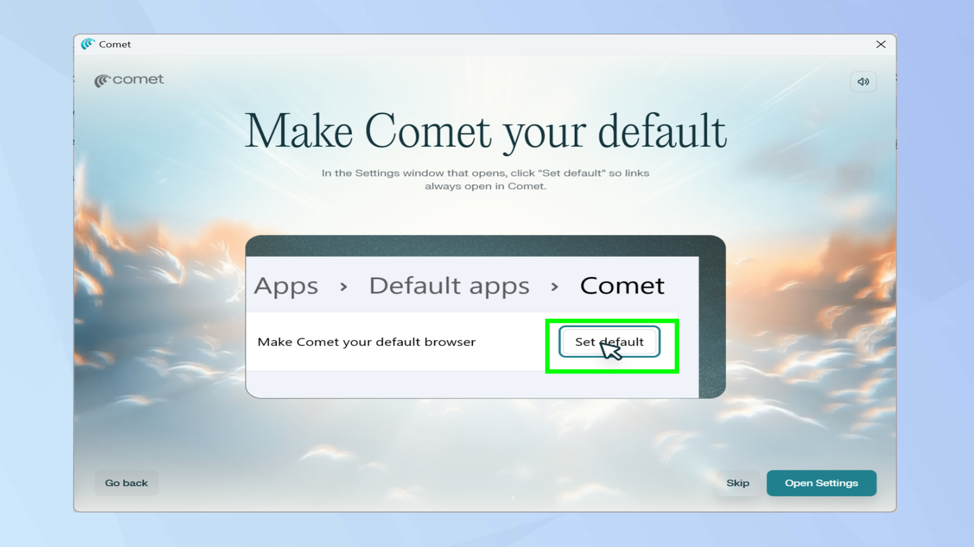 Make Comet your default browser or not