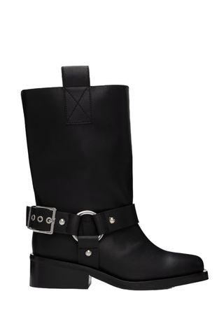 Ganni Black Mid Shaft Biker Boots