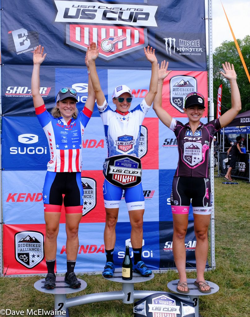 US Cup final standings (L to R) Erin Huck (Scott 3Rox Racing) 2nd, Katerina Nash (Luna Pro Team) 1st, Larissa Connors (Ridebiker Alliance) 3rd