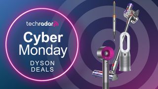 A selection of Dyson products on a TechRaday Cyber Monday deals overlay