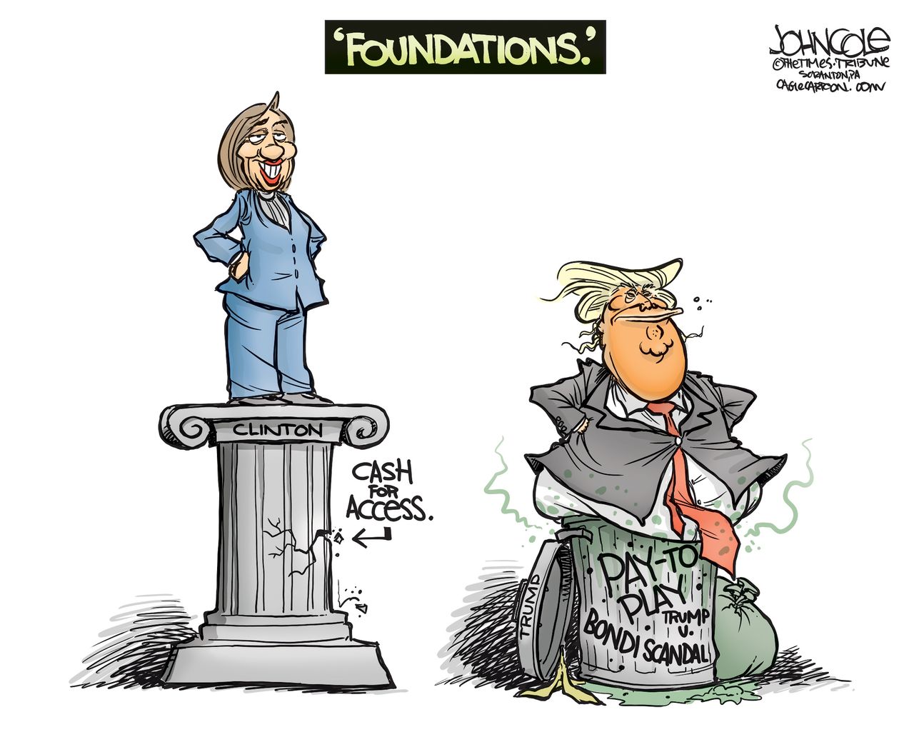 Political cartoon U.S. 2016 election Donald Trump Hillary Clinton