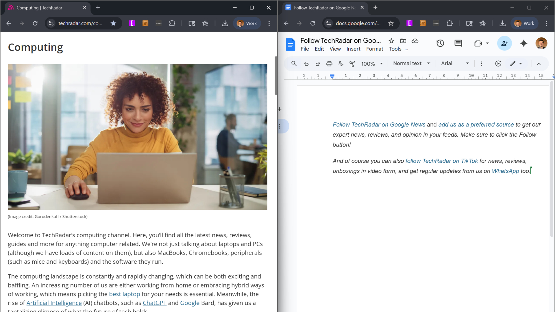 Two windows side by side in Windows 11