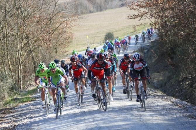 Moser leads Sagan on the left while BMC and RadioShack try and get on terms