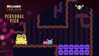 A screenshot from Öoo showing the protagonist in a cave-like environment