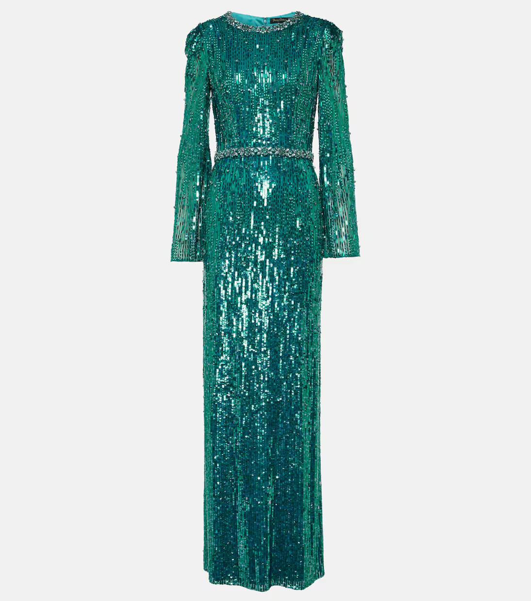 A green sequined Jenny Packham gown