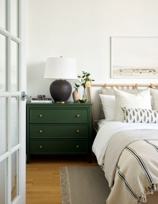 Ikea furniture hack Koppang dresser into green bedside table nightstand by Tiffany Leigh Design