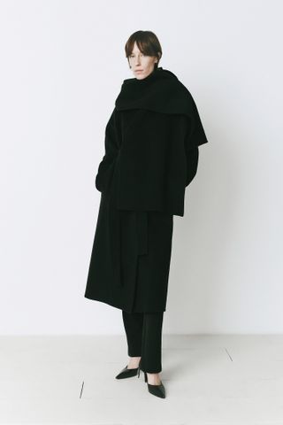 Wool & Cashmere Blend Grand Scarf Coat in Black | Rue Sophie