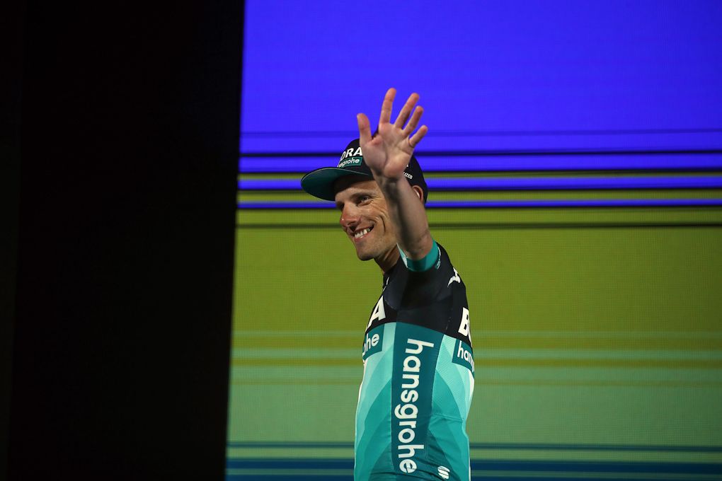 Rafal Majka waves to the Giro presentation crowd.