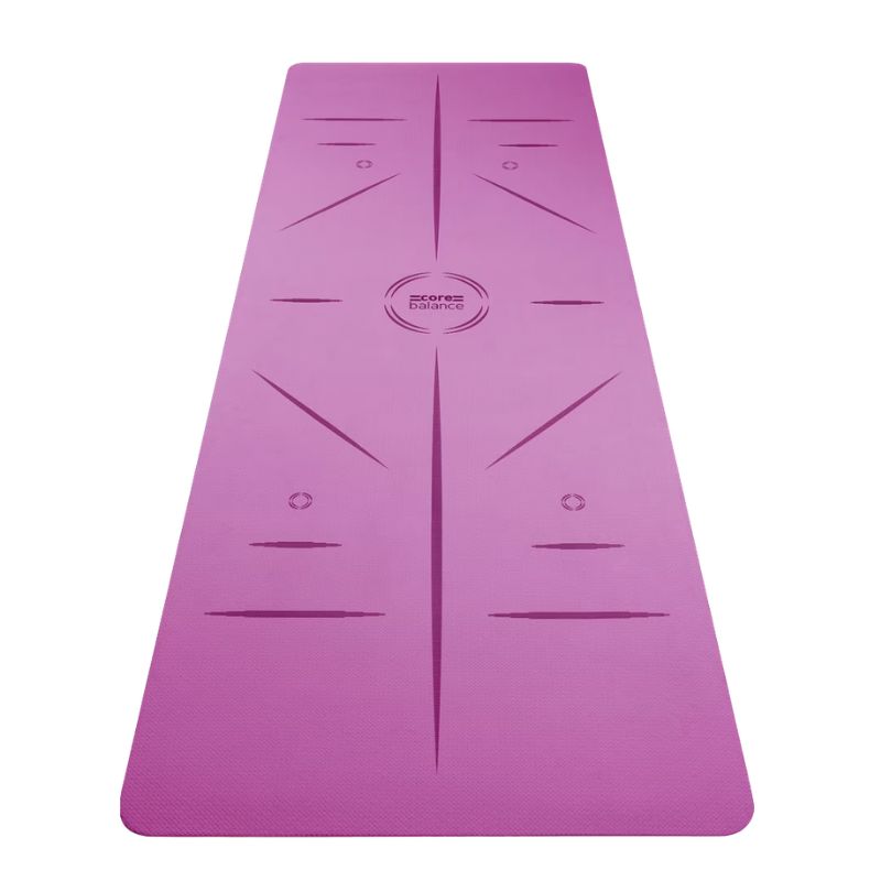 Core Balance yoga mat with body alignment lines
