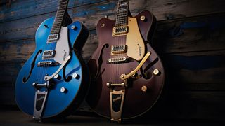 Two Gretsch guitars side-by-side