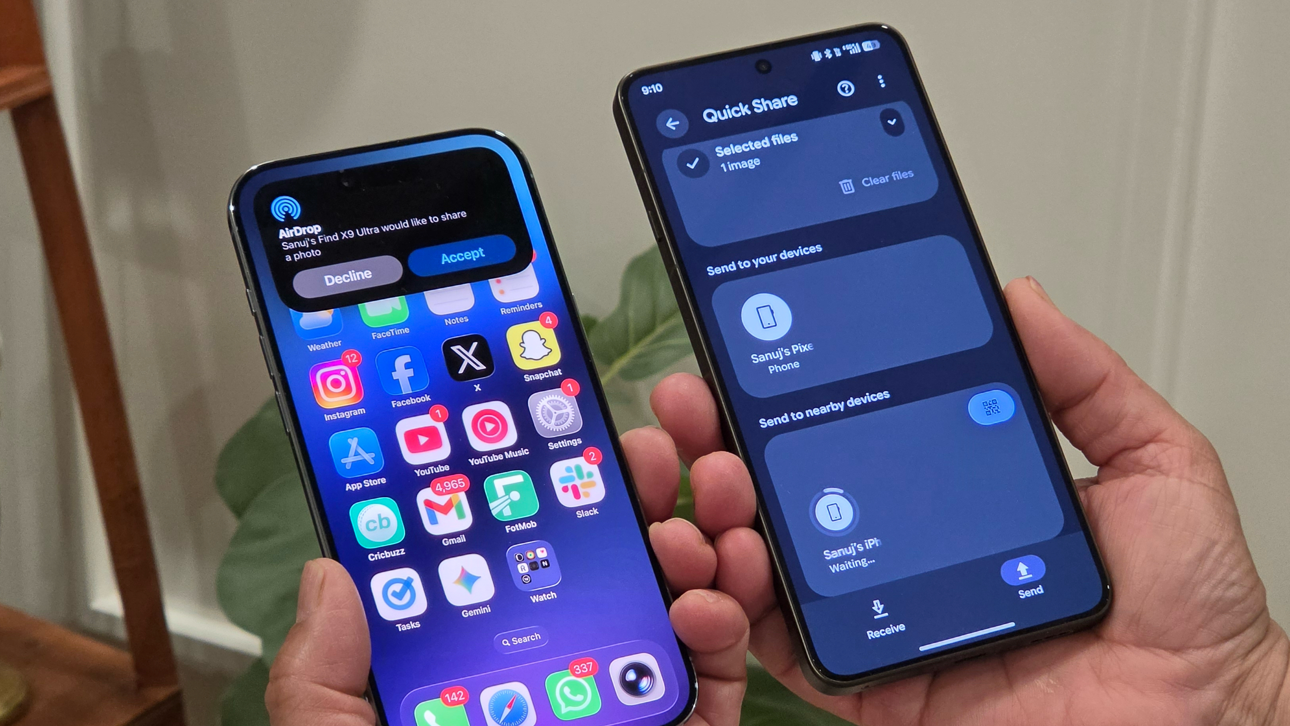 Sending a file or an airdrop from Oppo Find X9 Ultra to an iPhone Air