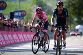 SEGA DI ALA ITALY MAY 26 Egan Arley Bernal Gomez of Colombia and Team INEOS Grenadiers Pink Leader Jersey at arrival during the 104th Giro dItalia 2021 Stage 17 a 193km stage from Canazei to Sega di Ala 1246m UCIworldtour girodiitalia Giro on May 26 2021 in Sega di Ala Italy Photo by Stuart FranklinGetty Images