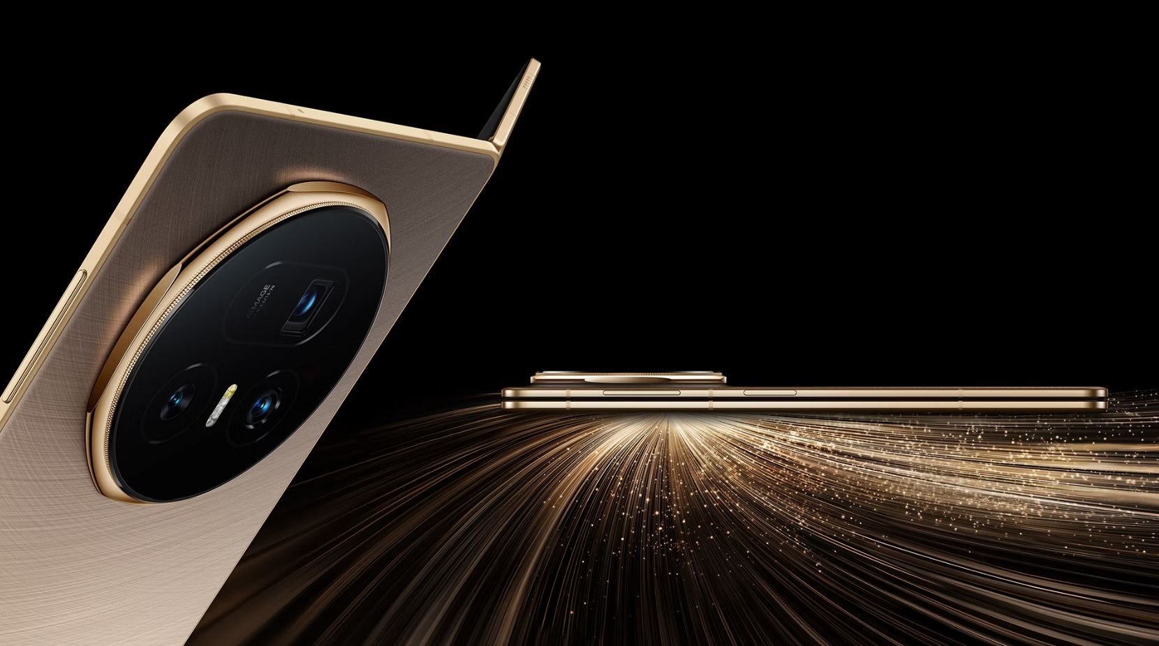 The Honor Magic V5 in Dawn Gold.