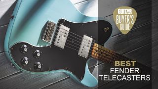 Blue Fender Telecaster Deluxe on wooden floor 