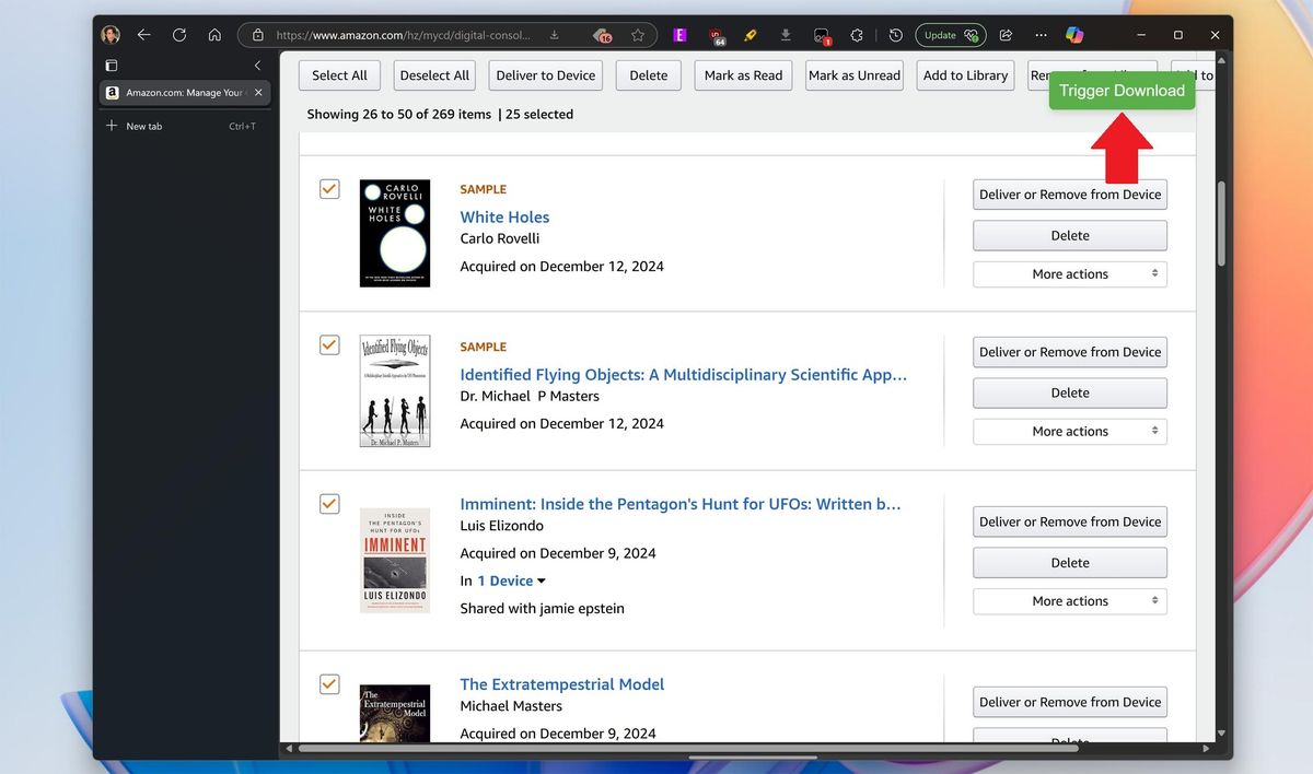 Amazon Kindle bulk downloads